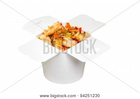 Chinese fast food dish in white paper box