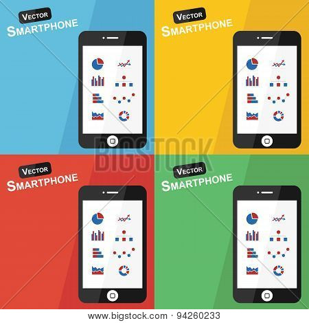 Smartphone With Stat Icon On Different Background ( Flat Design )