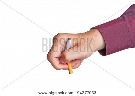 Man breaks a cigarette