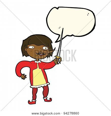 cartoon man with sword with speech bubble