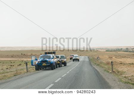 The Car Rally Competition On The Way To Midelt
