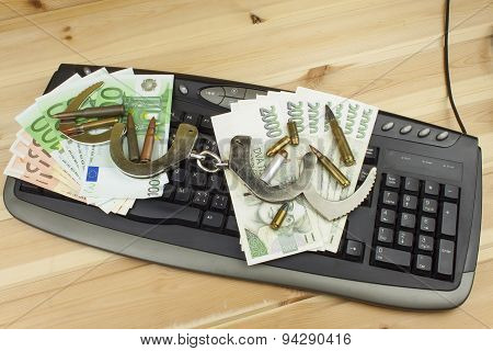 Internet illegal arms trade. Merchant arrest illegal ammunition. Internet crime.