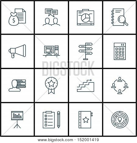 Set Of Project Management Icons On Discussion, Warranty, Innovation And Other Topics. Editable Vecto