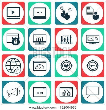 Set Of Seo Icons On Keyword Marketing, Coding, Loading Speed And Other Topics. Editable Vector Illus