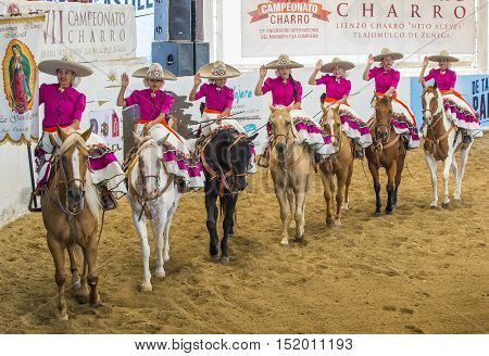 GUADALAJARA MEXICO - SEP 01 : Charras participate at the 23rd International Mariachi & Charros festival in Guadalajara Mexico on September 01 2016.