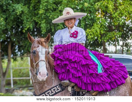 GUADALAJARA MEXICO - SEP 01 : Charra participates at the 23rd International Mariachi & Charros festival in Guadalajara Mexico on September 01 2016.