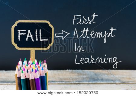 Business Acronym Fail First Attempt In Learning Written With Chalk On Wooden Mini Blackboard Labels