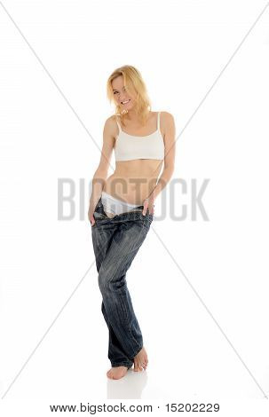 Slim donna spogliarsi. Isolated On White Background