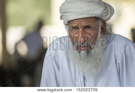 Nizwa Oman October 13th 2016: Omani man in Nizwa goat market