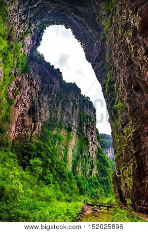Wulong Karst limestone rock formations in Longshui Gorge Difeng, an important constituent part of the Wulong Karst World Natural Heritage. China