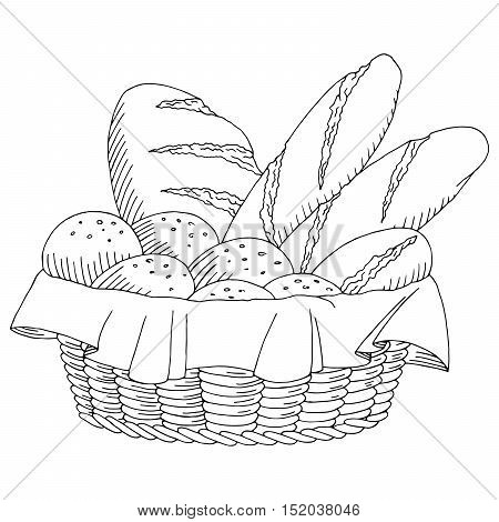Bread basket food graphic art black white isolated sketch illustration vector