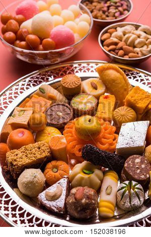 Mix Mithai or indian milk made sweets, favourite diwali, holi, dussehra, indian or pakistani wedding sweet food