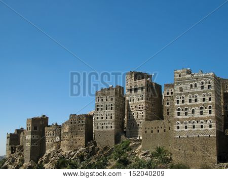 View to Manakha fortress and old city in Yemen
