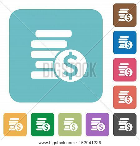 Flat Dollar coins icons on rounded square color backgrounds.