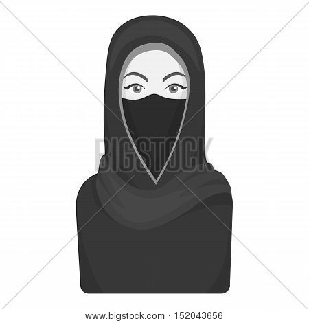 Niqab icon in monochrome style isolated on white background. Religion symbol vector illustration.