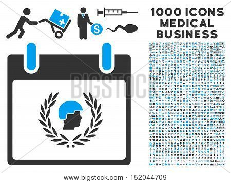 Blue And Gray Soldier Laurel Wreath Calendar Day vector icon with 1000 medical business pictograms. Set style is flat bicolor symbols, blue and gray colors, white background.