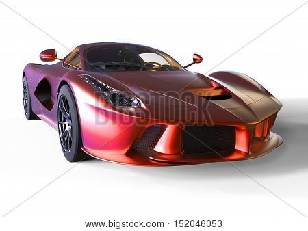 Sports car front view. The image of a sports red car on a white background. 3d illustration