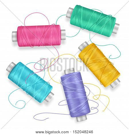 Thread Spool Set Background for Needlework and Needlecraft. Vector illustration