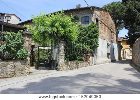 LASTRA A SIGNA, ITALY - MAY 21 2016: External view of the entrance of historical Edy Piu traditional restaurant on Tuscan Hills