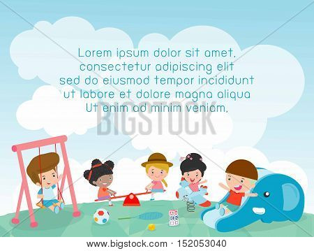 children in the playground, Template for advertising brochure, kids at playground, kids time,your text ,Kids and frame,child and frame,Vector Illustration