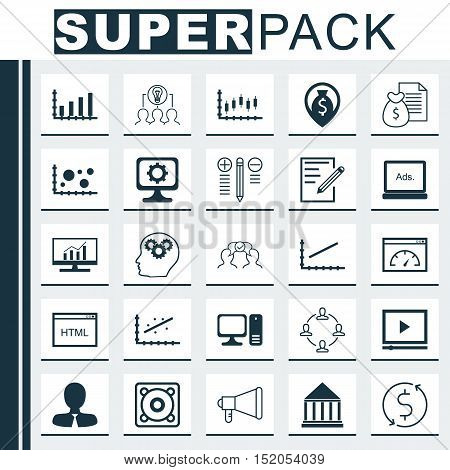 Set Of 25 Universal Editable Icons For Human Resources, Computer Hardware And Statistics Topics. Inc