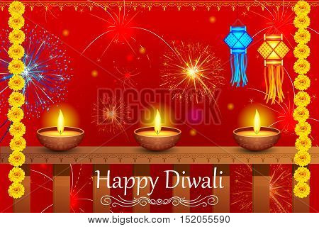 vector illustration of colorful hanging kandil lantern with diya for Happy Diwali holiday of India