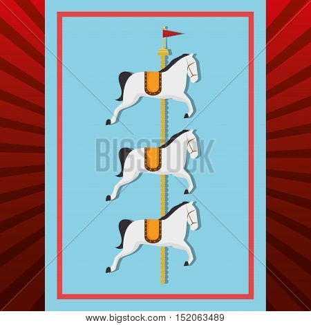 carousel horses circus festival atraction over blue and red background. vector illustration
