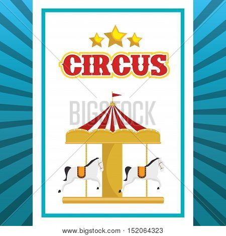 carousel horses circus atraction over white and blue background. colorful design. vector illustration