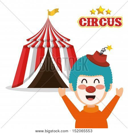 red and white striped tent circus  and happu clown icon. colorful design. vector illustration