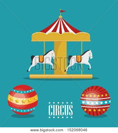 carousel horses circus atraction over blue background. colorful design. vector illustration
