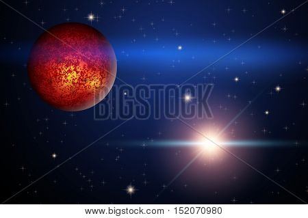 The Planet Mars and bright star in space. Abstract scientific background. Editable Vector Illustration.