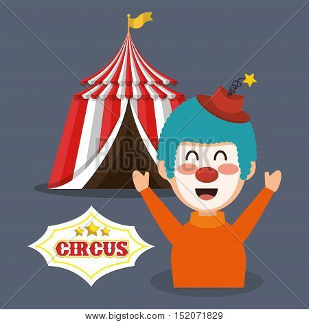 red and white striped tent circus  and happu clown icon. colorful design. vector illustration