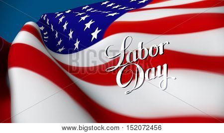 Labor Day. Vector illustration of United Sates of America flag and Labor Day lettering emblem. USA flag