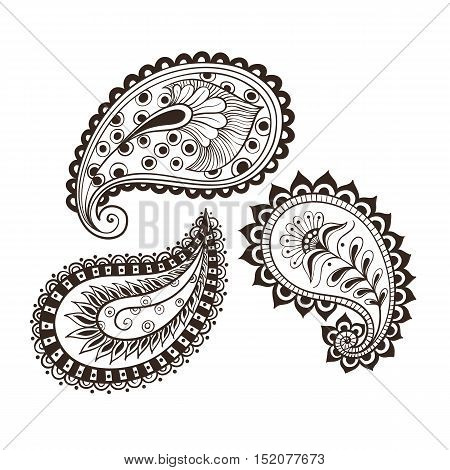 Vector illustration hand-drawing set paisley Indian cucumber style. Oriental backdrop textile background. Floral ornament Coloring for adult.