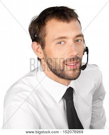 Portrait of a Male Phone Operator in Headset