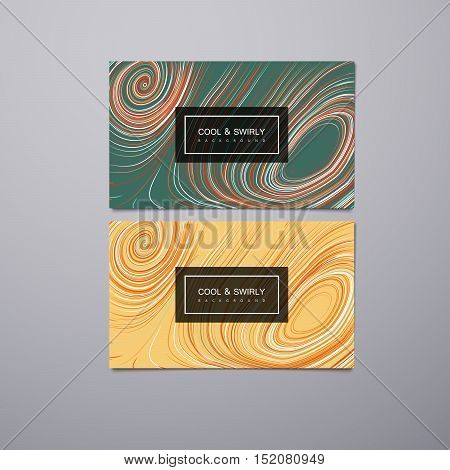 Greeting, invitation or business cards design template with swirled stripes. Vector illustration of swirled and curled stripes background. Marble or acrylic texture imitation. Cool and Swirly background