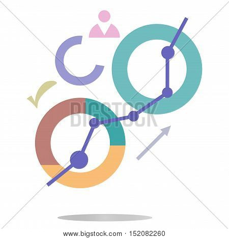 Thin Line Icon With Flat Design Element Of Business Chart, Success Corporation Stats, Corporate Data