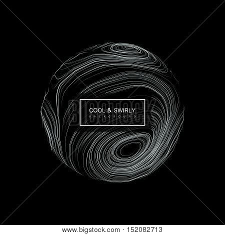 Abstract 3D curl sphere with swirled stripes. Vector vintage illustration of swirled and curled stripes background. Marble or acrylic texture imitation. Cool and Swirly background