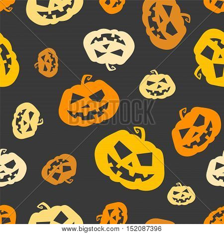 Seamless vector pattern - halloween pumpkins on dark background