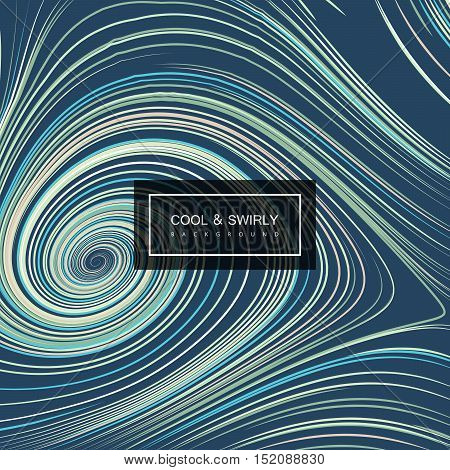 Abstract artistic curl background with swirled stripes. Vector vintage illustration of swirled and curled stripes background. Marble or acrylic texture imitation. Cool and Swirly background
