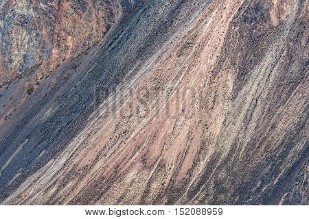 Scenic natural abstract background from texture of the mountain with stones scree and sparse vegetation