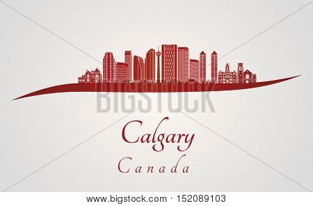 Calgary skyline in red and gray background in editable vector file