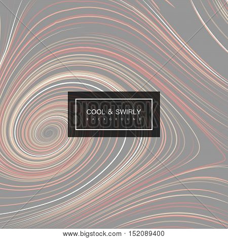 Abstract artistic curl background with swirled stripes. Vector vintage illustration of swirled and curled stripes background. Marble or acrylic texture imitation. Cool and Swirly background