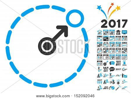 Round Area Border pictograph with bonus 2017 new year symbols. Vector illustration style is flat iconic symbols, blue and gray colors, white background.