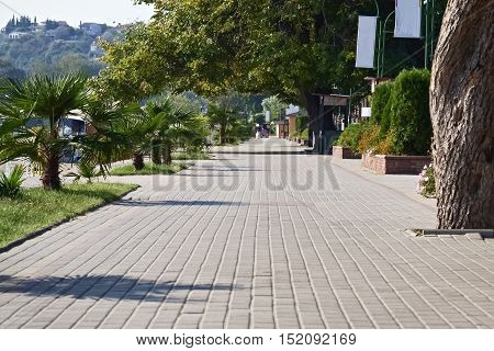 Detail of a small touristic place in Macedonia. Pavement in Old Dojran.