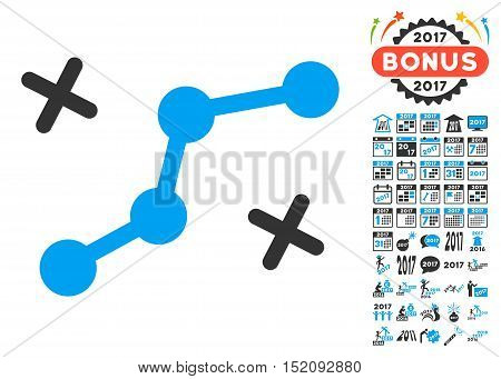 Route Points pictograph with bonus 2017 new year pictograph collection. Vector illustration style is flat iconic symbols, blue and gray colors, white background.