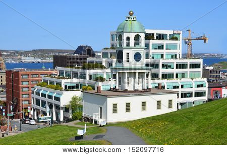 HALIFAX NOVA SCOTIA CANADA 06 03 14: Town Clock, also sometimes called the Old Town Clock or Citadel Clock Tower, is one of the most recognizable landmarks in the historic urban core of Halifax Canada