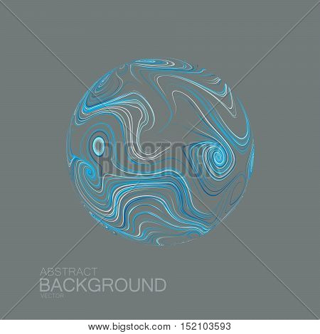 Abstract 3D sphere with swirled curl stripes. Vector vintage illustration of swirled and curled stripes background. Marble or acrylic texture imitation.