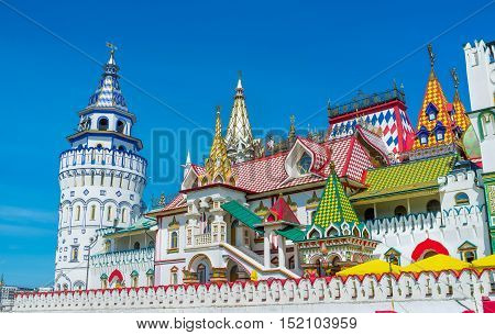 MOSCOW RUSSIA - MAY 10 2015: The Izmailovsky Kremlin is one of the most colorful and interesting city landmarks including museums restaurants fairs and markets and many other attractions  on May 10 in Moscow.