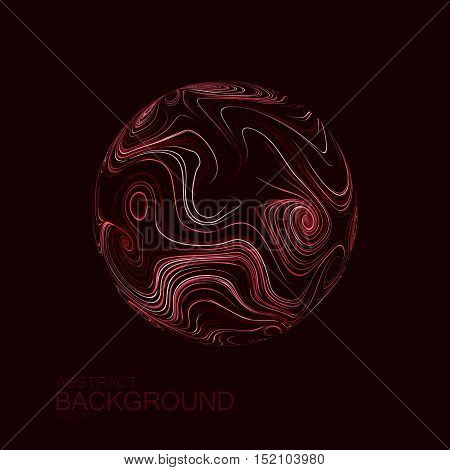Abstract 3D sphere with swirled curl stripes. Vector vintage illustration of swirled and curled stripes background. Marble or acrylic texture imitation.